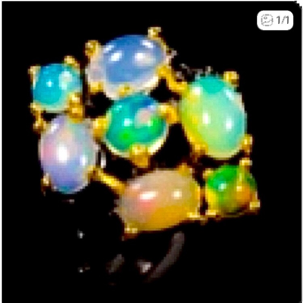 Genuine Opal Black Rhodium and Gold Plated Sterling Silver Ring Size 7